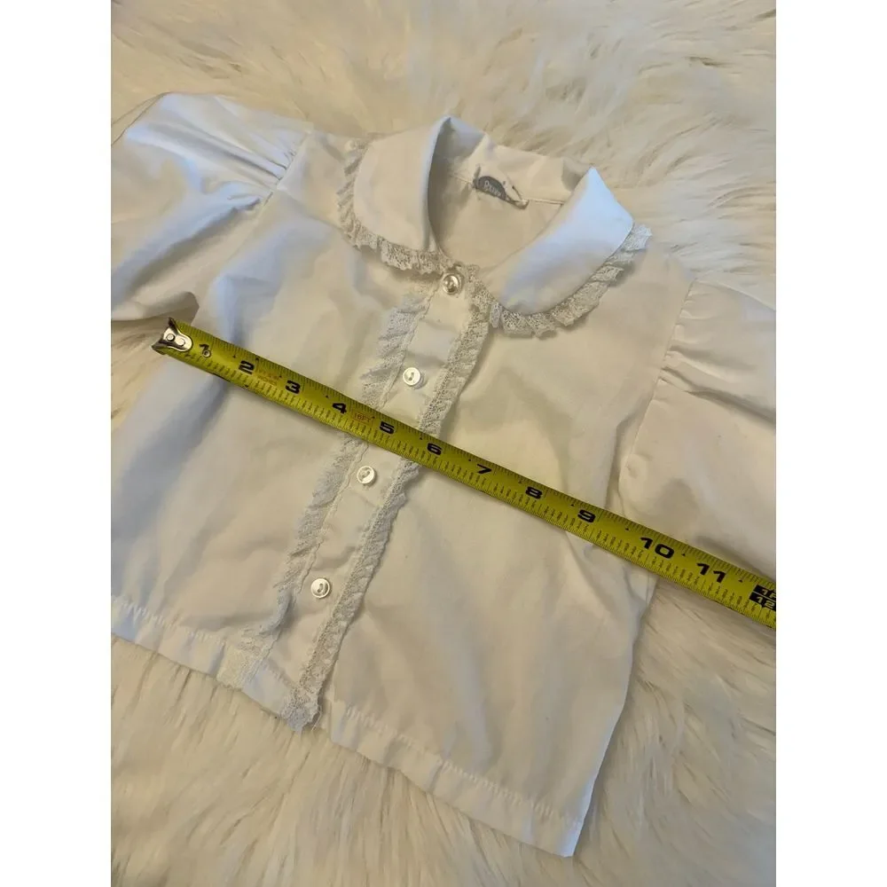 Vintage Peter Pan collar blouse with‎ ruffle detailing white EUC - Picture 6 of 6